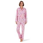 Lela Desenli Rahat Kesim Bol Paça Yazlık Gömlek Yaka Kadın Pijama Takımı (ŞEKER PEMBE, S)