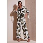 Lela Desenli Regular Fit Truvakar Kol V Yaka Alt-Üst Bayan Takım 5865357 YEŞİL