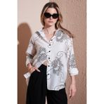 Lela Desenli Regular Fit Uzun Kollu Gömlek Bayan Gömlek 6773200 - Beyaz - Siyah