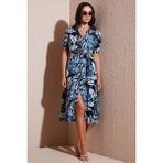 Lela Desenli Relaxed Fit Balon Kol Yırtmaçlı Kemerli Midi Boy Elbise Bayan Elbise 67810558 - Saks
