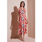 Lela Desenli Slim Fit Düğmeli Midi Boy Gömlek Bayan Elbise 6772451 ORANJ