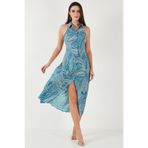 Lela Desenli Slim Fit Düğmeli Midi Boy Gömlek Elbise Bayan ELBİSE 6772451