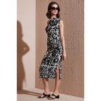 Lela Desenli Slim Fit Midi Boy Tek Omuzlu Abiye Elbise Bayan ELBİSE 5866202 - Siyah - Beyaz