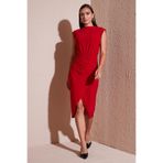 Lela Drape ve Yırtmaç Detaylı Sıfır Yaka Kolsuz Midi Boy Abiye Elbise Bayan ELBİSE 611EL694