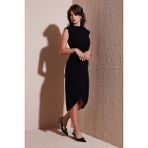 Lela Drape ve Yırtmaç Detaylı Sıfır Yaka Kolsuz Midi Boy Bayan Elbise 611EL694 SİYAH