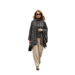 Lela Ekoseli Pamuklu Oversize Fit Fular Yakalı Panço Bayan PANÇO 6925472