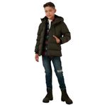 LELA Erkek Çocuk Kapüşonlu, İçi Peluş Astarlı, Fermuarlı Şişme Mont, Haki, 6 Yaş