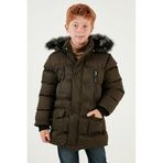 LELA Erkek Çocuk Kışlık Mont, Peluş Astarlı, Kapüşonlu, Cepli, Haki, 5 Yaş