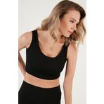 Lela Fitilli Örme Dar Kesim Sporcu Super Crop Bayan Atlet 5865555 SİYAH
