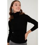 Lela Fitilli Regular Fit Balıkçı Yaka Soft Akrilik Bayan Kazak 4614102 SİYAH