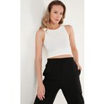 Lela Fitilli Super Crop Örme Bayan Atlet 5865554 BEYAZ