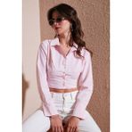 Lela Fitted Fit Pamuklu Korse Detaylı Uzun Kollu Crop Gömlek Bayan Gömlek 611GO00376 - Şeker Pembesi