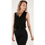 Lela Fitted Scuba Süet V Yaka Düğmeli Bayan Yelek 5865576 SİYAH