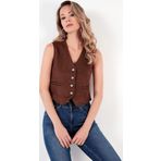Lela Fitted Scuba Süet V Yaka Düğmeli Bayan Yelek 5865576 TABA