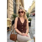 Lela Fittili Regular Fit V Yaka Düğmeli Bayan Yelek 5866559 KAHVE