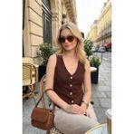 Lela Fittili Regular Fit V Yaka Düğmeli Yelek Bayan Yelek 5866559 - XL - Kahve