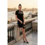 Lela Fular Yaka Mini Boy Kısa Kol Bayan Elbise 6525704 SİYAH
