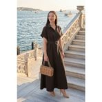 Lela Gömlek Yaka Kemerli Maxi Boy Bayan Elbise 6922376 KAHVE