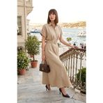 Lela Gömlek Yaka Kemerli Maxi Boy Bayan Elbise 6922376 VİZON