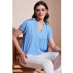 Lela Güpür Detaylı % 100 Pamuk Regular Fit V Yaka Bayan Bluz 611BZ0286 BEBE MAVİ