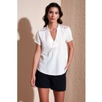 Lela Güpür Detaylı % 100 Pamuk Regular Fit V Yaka Bluz BLUZ 611BZ0286