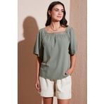 Lela Güpürlü Regular Fit Kare Yaka Bluz BLUZ 5869003