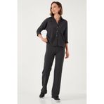 LELA Kadın Gri Slim Fit Yüksek Bel, Geniş Paça Dokulu Pantolon, S Beden
