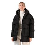 LELA Kadın Oversize Fit Kapüşonlu Şişme Mont, Siyah, S Beden