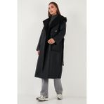 Lela Kadın Oversize Uzun Kaban Polyester Kapüşonlu Düz Siyah Model 6810295 - XS