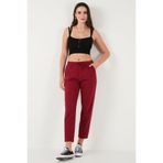 LELA Kadın Regular Fit Pamuklu Normal Bel Düz Paça Pantolon, Bordo, S