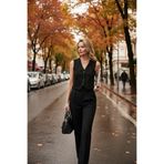 LELA Kadın V Yaka Düğmeli Fitted Süet Yelek, Siyah, XL