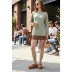 LELA Kadın Yeşil Oversize Fit Bisiklet Yaka Sweatshirt, S Beden