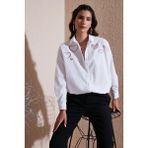 Lela Kalp Detaylı % 100 Pamuk Regular Fit Gömlek Bayan Gömlek 51443511 - Beyaz - S
