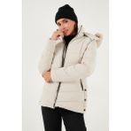 Lela Kapitoneli Slim Fit Çıkarılabilir Kapüşonlu Mont Bayan Mont 497MARA - Taş