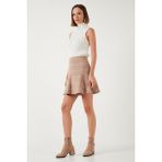 Lela Kareli Volanlı Mini Kışlık Etek Bayan Etek 611ET00176W4 - Camel - XL