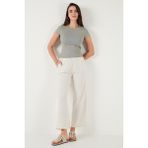 Lela Keten Karışımlı Regular Fit Normal Bel Geniş Paça Pantolon Bayan Pantolon 5866030 - Bej