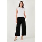 Lela Keten Karışımlı Regular Fit Normal Bel Geniş Paça Pantolon Bayan Pantolon 5866030 - Siyah