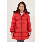 LELA Kız Çocuk Kırmızı Mont, İçi Peluş Astarlı, Çıkarılabilir Kapüşonlu, 5 Yaş