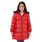 LELA Kız Çocuk Kırmızı Mont, İçi Peluş Astarlı, Çıkarılabilir Kapüşonlu, Suya Dayanıklı, 11 Yaş