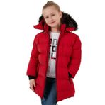 LELA Kız Çocuk Kırmızı, Yakası Suni Kürklü, Peluş Astarlı, Kapüşonlu Mont, 5 Yaş