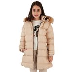 LELA Kız Çocuk Mont, Kapüşonlu, İçi Peluş Astarlı, Suya Dayanıklı, Bej, 6 Yaş