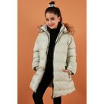 LELA Kız Çocuk Mont, Kapüşonlu, Peluş Astarlı, Yeşil, 5 Yaş