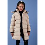 LELA Kız Çocuk Mont, Peluş Astarlı, Suni Kürklü Kapüşon, Gri, 6 Yaş