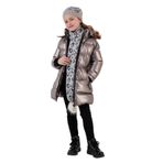 LELA Kız Çocuk Mont, Peluş Astarlı, Suni Kürklü Kapüşonlu, Metalik, 6 Yaş