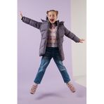 LELA Kız Çocuk Mont, Peluş Astarlı, Suni Kürklü Kapüşonlu, Mor, 5 Yaş