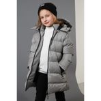 LELA Kız Çocuk Mont, Yakası Suni Kürklü, Peluş Astarlı, Çıkarılabilir Kapüşonlu, Dar Kesim, Gümüş, 6 Yaş