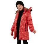 LELA Kız Çocuk Mont, Yıldız Desenli, Kapüşonlu, Peluş Astarlı, Kırmızı, 3 Yaş