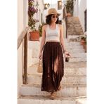 Lela Lastikli Yüksek Bel Desenli Maxi Şifon Etek Bayan Etek 6698075 - Kahve - 44