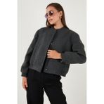 Lela Loose Fit Sıfır Yaka Çıtçıtlı Kaşe Kısa Mont Bayan Mont 6810178 - Antrasit - XL