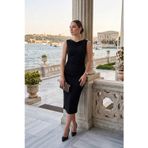Lela Midi Boy Degaje Yaka Vücuda Oturan Bayan Elbise 6525741 SİYAH